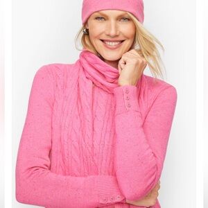 TALBOTS BUTTON CUFF CABLE KNIT TWEED SWEATER